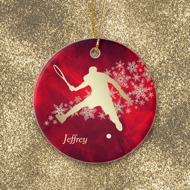 Red Gold Snowflake Male Tennis Player Ceramic Tree Decoration (Creator Uploaded)