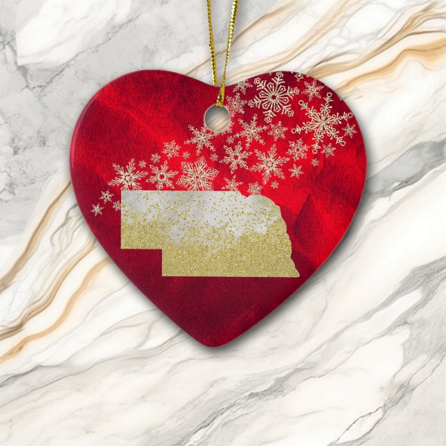 Red Gold Snowflake Nebraska Heart Ceramic Tree Decoration (Creator Uploaded)