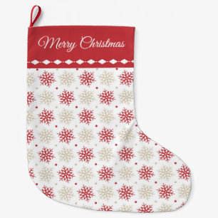 Red Gold Snowflake Pattern Large Christmas Stocking