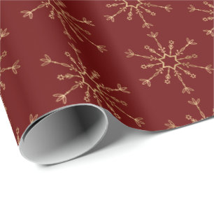 Red Gold Snowflake Pattern Wrapping Paper