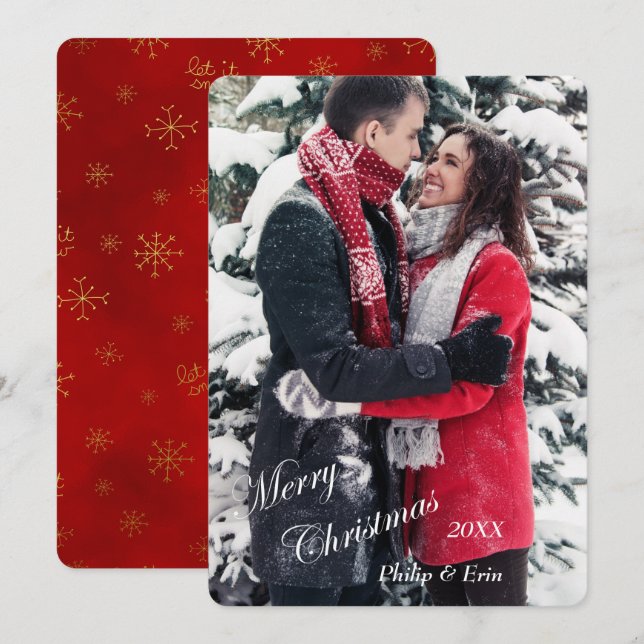 Red Gold Snowflake Photo Template Christmas (Front/Back)