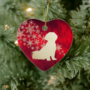 Red Gold Snowflake Shih Tzu Dog Ceramic Tree Decoration