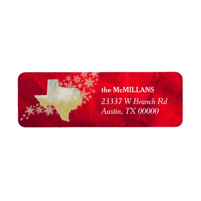 Red Gold Snowflake Texas Return Address (Front)