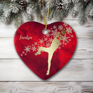 Red Gold Snowflake Volleyball Player Ceramic Tree Decoration