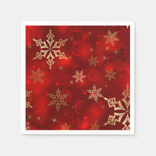 Red & Gold Snowflakes Christmas Holiday Napkins