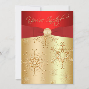 Red, Gold Snowflakes Christmas Party Invitation