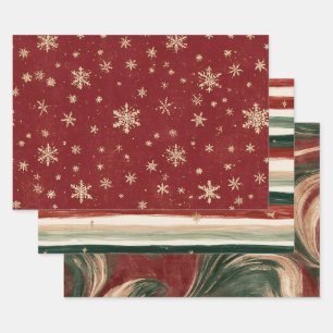 Red Gold Snowflakes Christmas Wrapping Paper Sheet