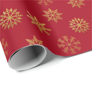 Red Gold Snowflakes Wrapping Paper