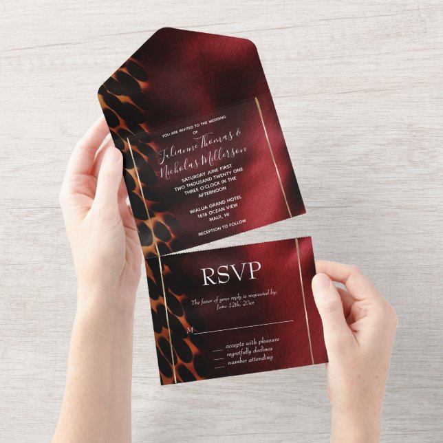 Red Gold Southwest Cowhide All In One Invitation (Tearaway)