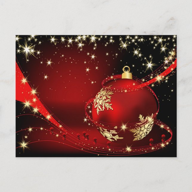 Red Gold Sparkle Christmas Ball Corporate Greeting Postcard (Front)