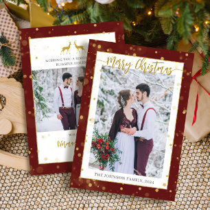 Red Gold Sparkle Merry Christmas 2 Photo Holiday Card