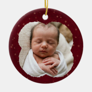 Red & Gold Star Baby's 1st Xmas Photo & Custom Ceramic Tree Decoration