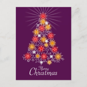Red & Gold Star Christmas Tree 3 Holiday Postcard