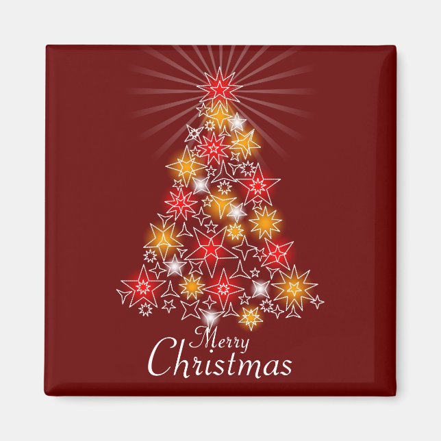 Red & Gold Star Christmas Tree Square Magnet (Front)