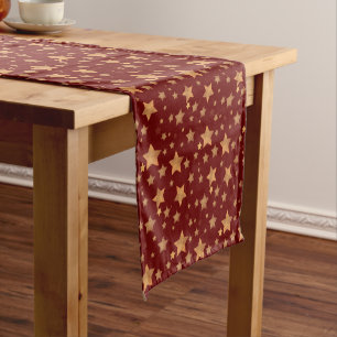 Red Gold Star Elegant Vintage Christmas Short Table Runner