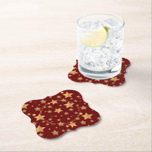 Red Gold Star Elegant Vintage Classic Christmas Paper Coaster
