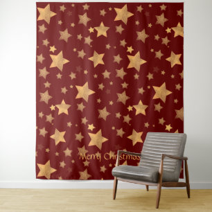 Red Gold Star Elegant Vintage Merry Christmas Tapestry