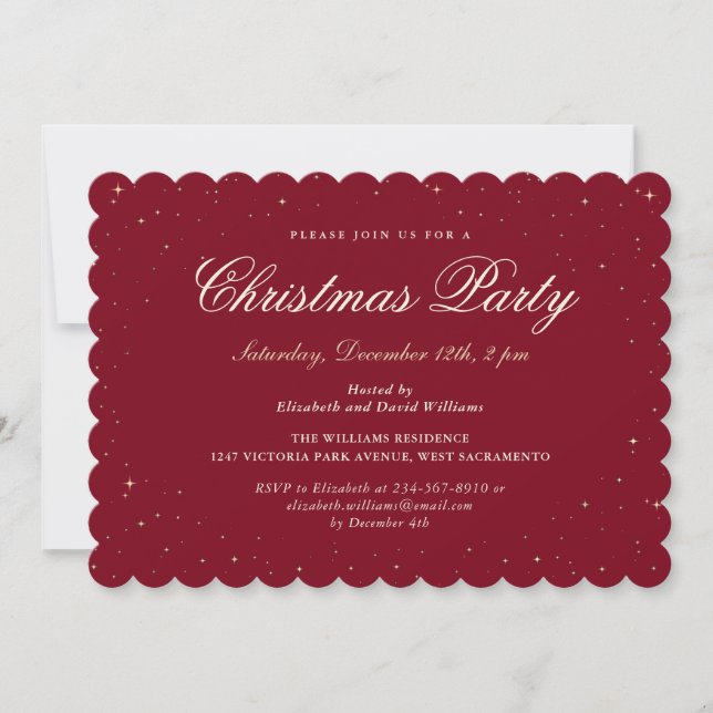 Red Gold Starry Christmas Holiday Party Invitation (Front)