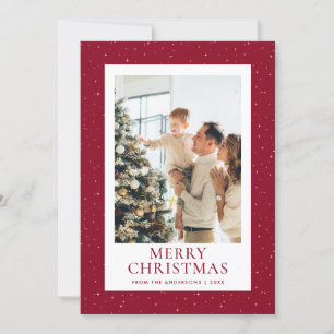 Red Gold Starry Night Photo Merry Christmas Holiday Card