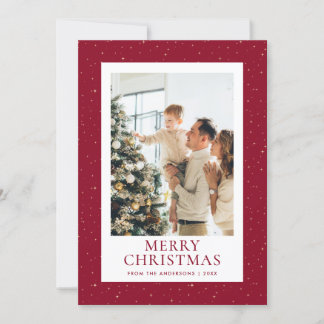 Red Gold Starry Night Photo Merry Christmas Holiday Card
