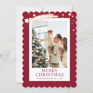 Red Gold Starry Night Photo Merry Christmas Holiday Card