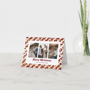 Red Gold Stars 3 Photo Merry Christmas Card