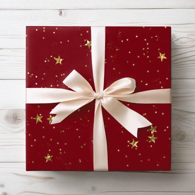 Red & Gold Stars | Celestial Wrapping Paper (Creator Uploaded)