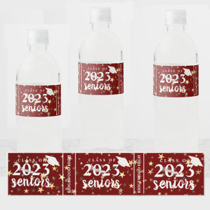 Red Gold Stars Class of 2023 Senior Graduation Water Bottle Label