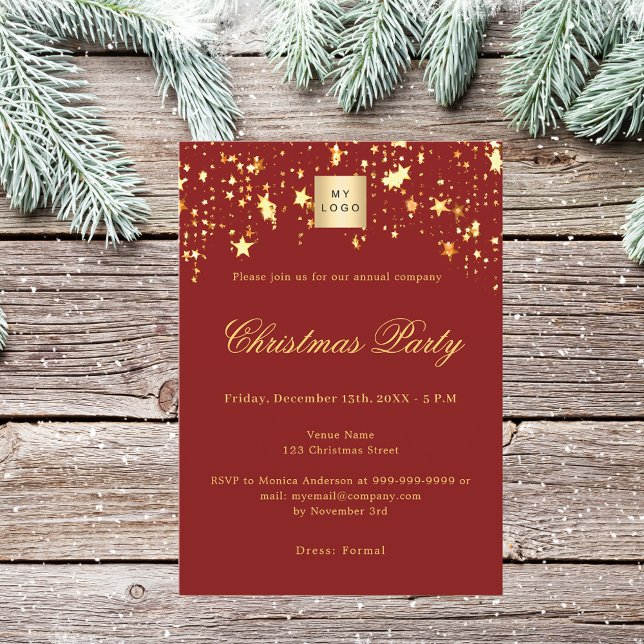 Red gold stars company logo Christmas Party Invitation (Creator Uploaded)