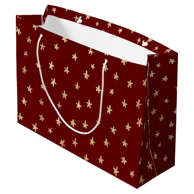 Red Gold Stars Dark Moody Pattern  Large Gift Bag (Back Angled)