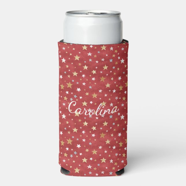 Red Gold Stars Seltzer Can Cooler (Seltzer Front)