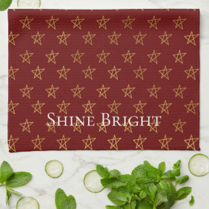 Red Gold Stars Shine Bright Tea Towel