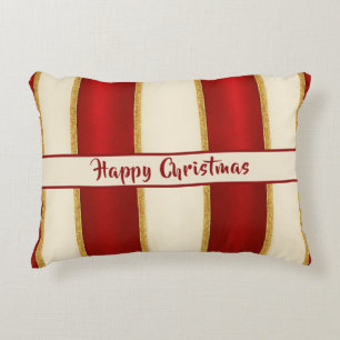 Red Gold Stripe Pattern – Modern Christmas Decorative Cushion