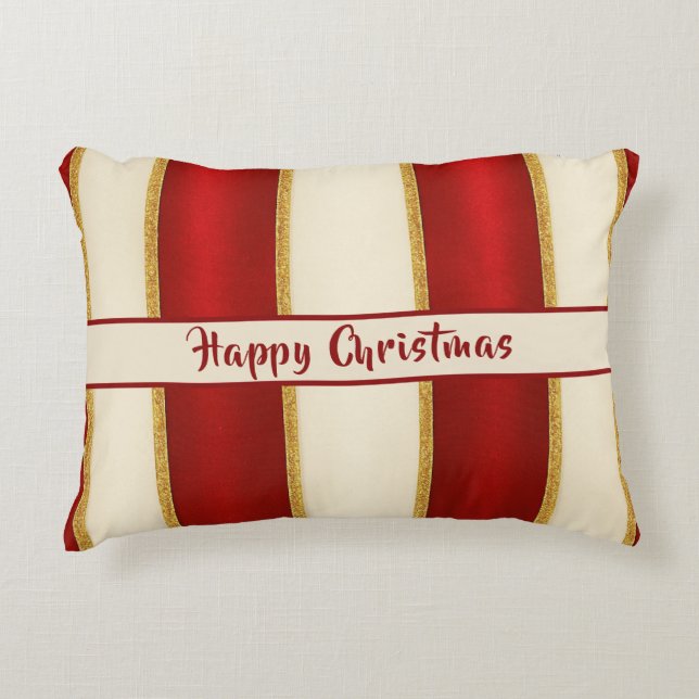 Red Gold Stripe Pattern – Modern Christmas Decorative Cushion (Front)