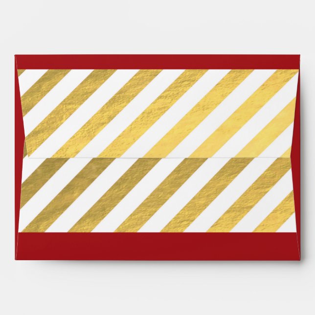 Red & Gold Striped Christmas Holiday Card Envelope (Back (Top Flap))
