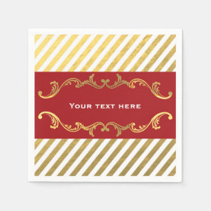 Red & Gold Striped Christmas Holiday Party Napkins