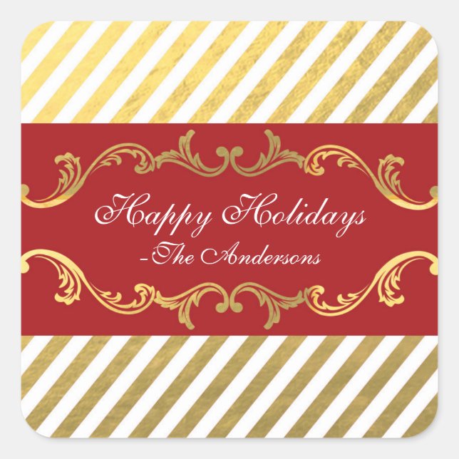 Red & Gold Striped Christmas Holiday Stickers (Front)