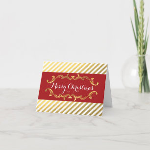 Red & Gold Striped Christmas Holiday Vintage Card