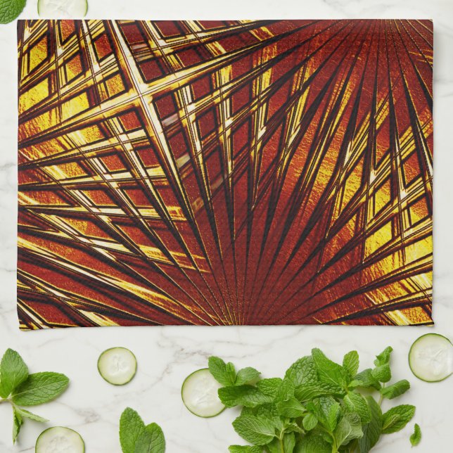 Red gold strong thorns looking puffed or inflated tea towel (Folded)