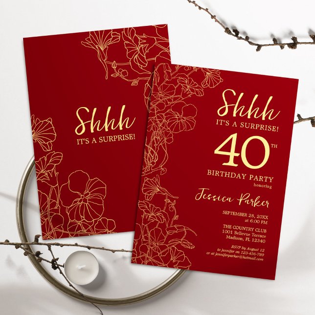 Red Gold Surprise 40th Birthday Invitation (Creator Uploaded)