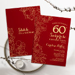 Red Gold Surprise 60th Birthday Party Invitation<br><div class="desc">Red Gold Floral Surprise 60th Birthday Party Invitation. Minimalist modern design featuring botanical accents and typography script font. Simple floral invite card perfect for a stylish female surprise bday celebration. Can be customised to any age.</div>