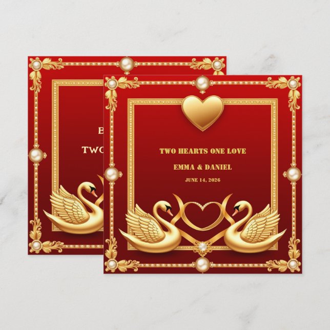 Red Gold Swan Wedding Couple Decor 💍 (Front/Back)