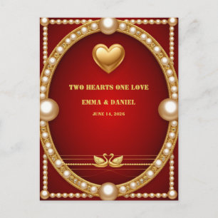 Red Gold Swan Wedding Couple Decor 💍 Invitation Postcard