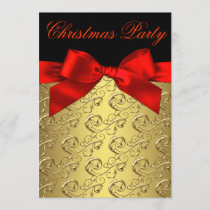 Red Gold Swirl Bow Corporate Christmas Party Invitation