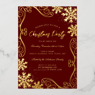 Red Gold Swirl Snowflake Christmas Party
