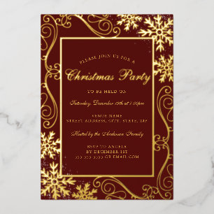 Red Gold Swirl Snowflake Frame Christmas Party