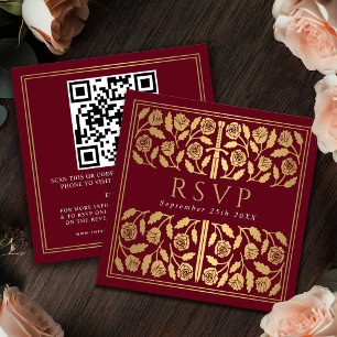 Red Gold Sword Royal Wedding RSVP QR Code  Enclosure Card