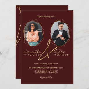 Red gold terrarium frame portrait photo wedding invitation