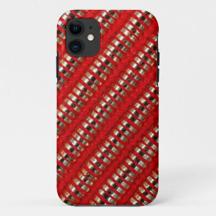 Red & Gold Thin Diagonal Stripe Fabric Texture iPhone 11 Case