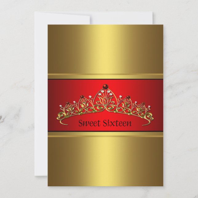 Red Gold Tiara Sweet Sixteen Party Invitation (Front)